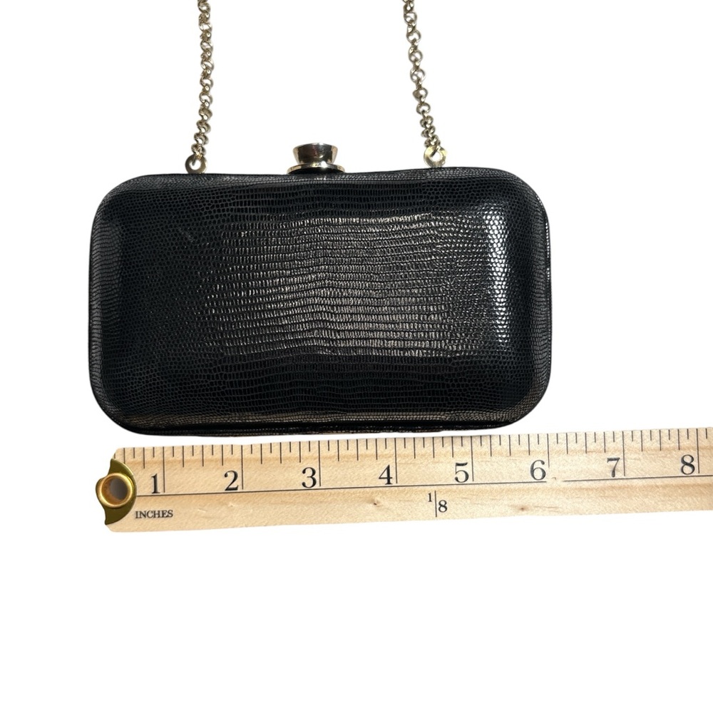 Ann Taylor Black Textured Clutch with gold Chain Strap - Picture 8 of 10